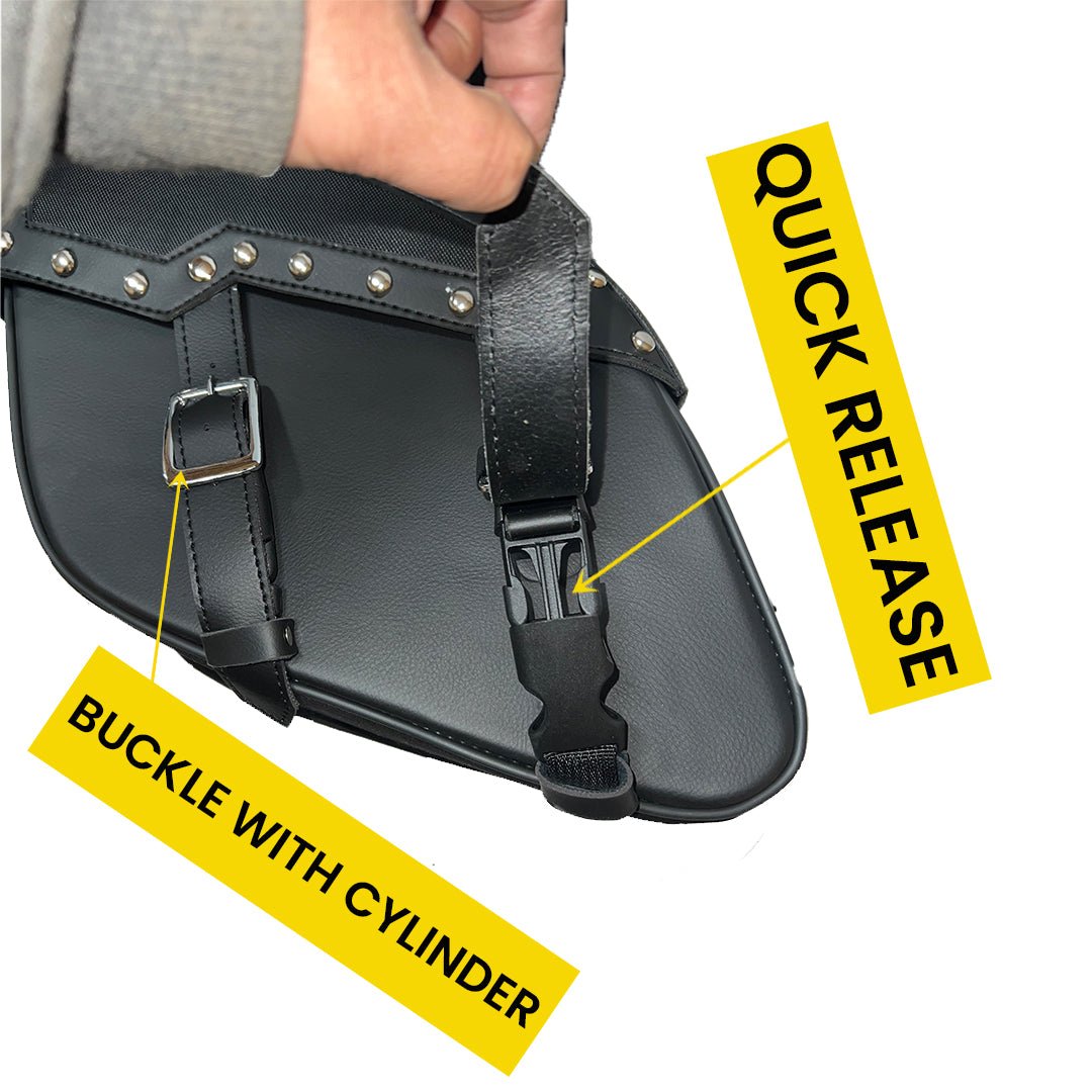Motorcycle Saddlebags Leather - Genuine Cowhide Two Straps Studded Throw Over