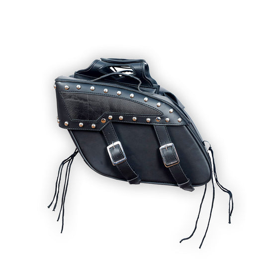 Motorcycle Saddlebags Leather - Genuine Cowhide Two Straps Studded Throw Over