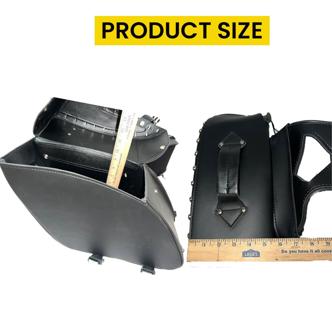 Motorcycle Saddlebags Leather - Genuine Cowhide Two Straps Studded Throw Over