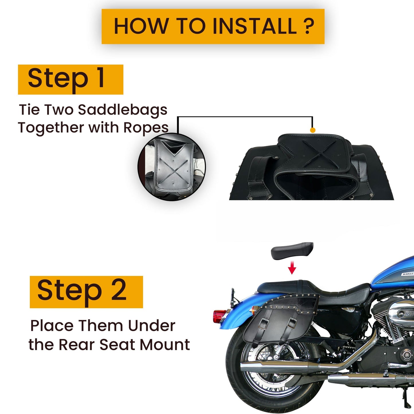 Motorcycle Saddlebags Leather - Genuine Cowhide Two Straps Studded Throw Over
