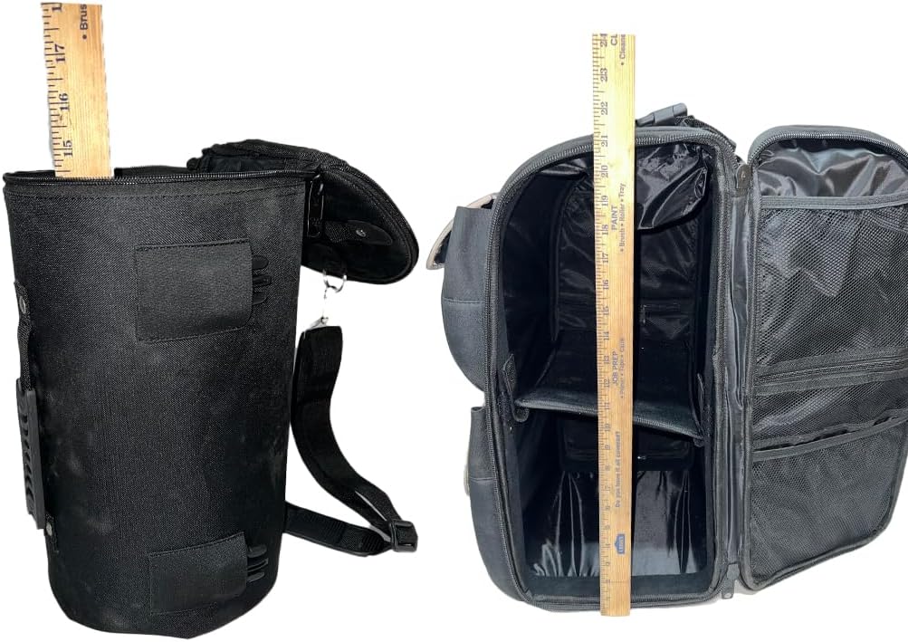 Motorcycle Sissy Bar Bag Leather - Large 2 Piece Reflective Stripes Black with Storage Compartments