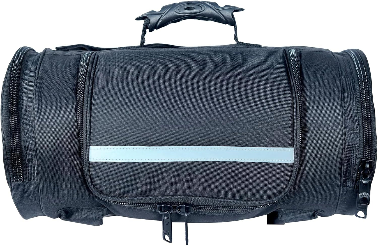 Motorcycle Sissy Bar Roll Bag - Tail Reflective Strip Black with Multiple Pockets