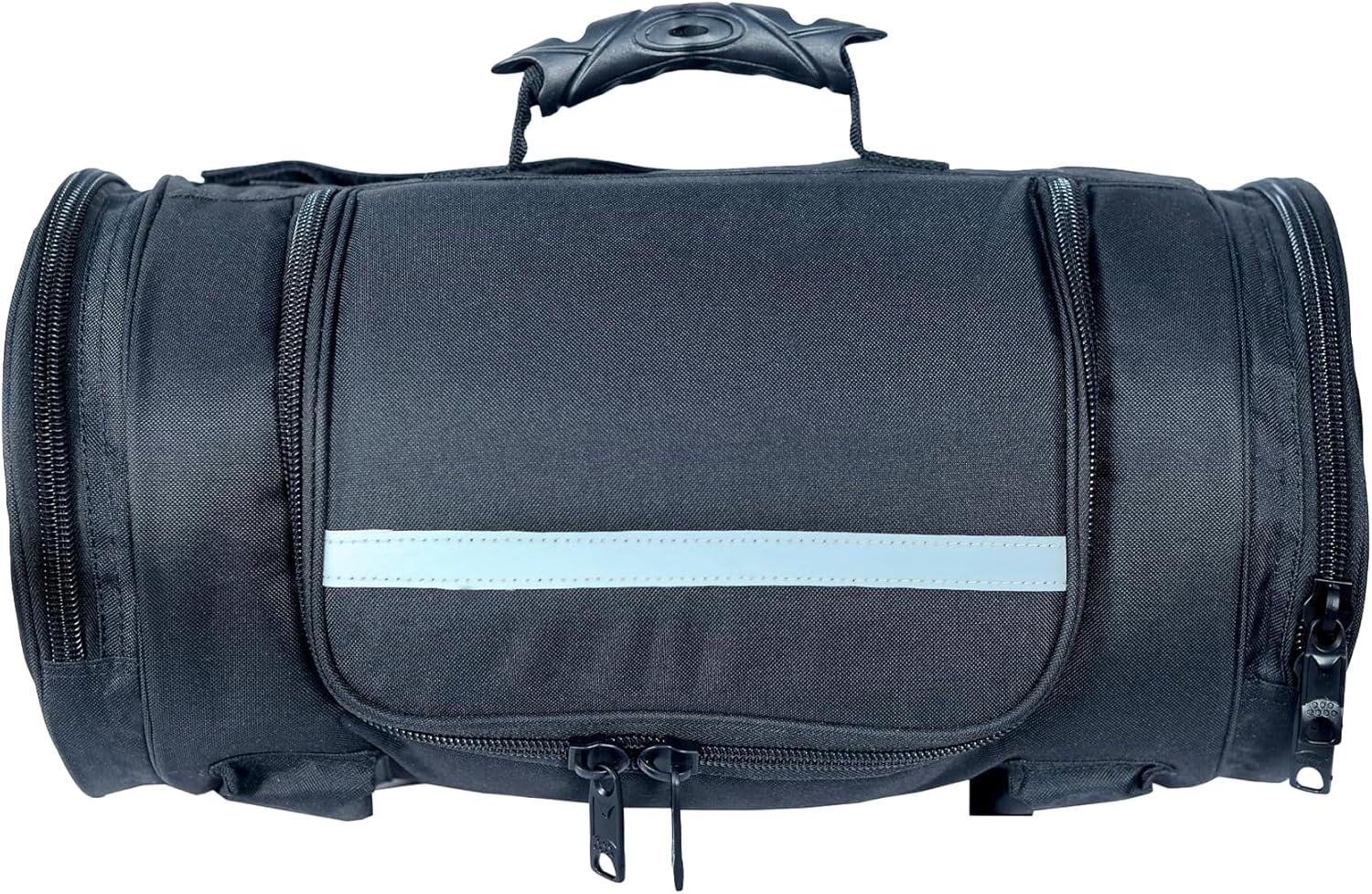 Motorcycle Sissy Bar Roll Bag - Tail Reflective Strip Black with Multiple Pockets