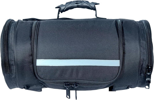 Motorcycle Sissy Bar Roll Bag - Tail Reflective Strip Black with Multiple Pockets