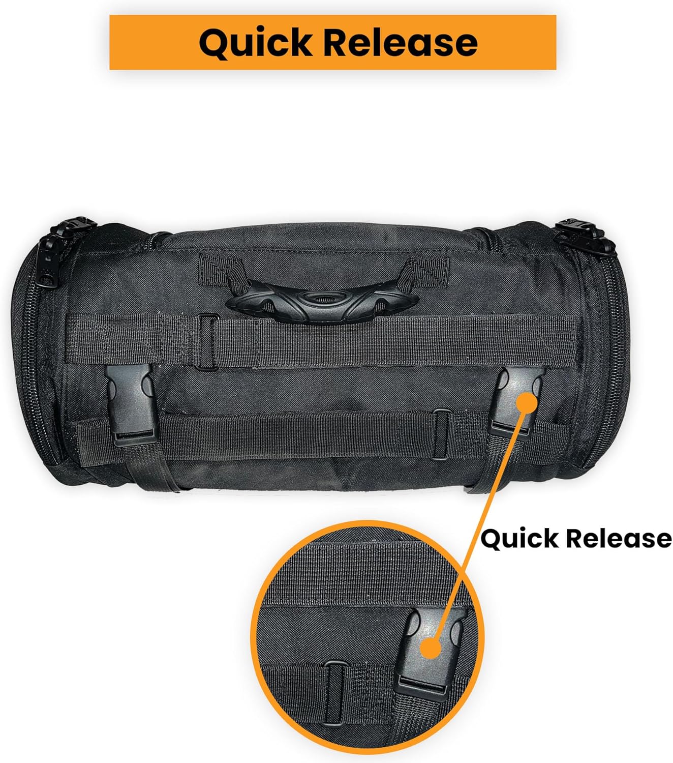 Motorcycle Sissy Bar Roll Bag - Tail Reflective Strip Black with Multiple Pockets
