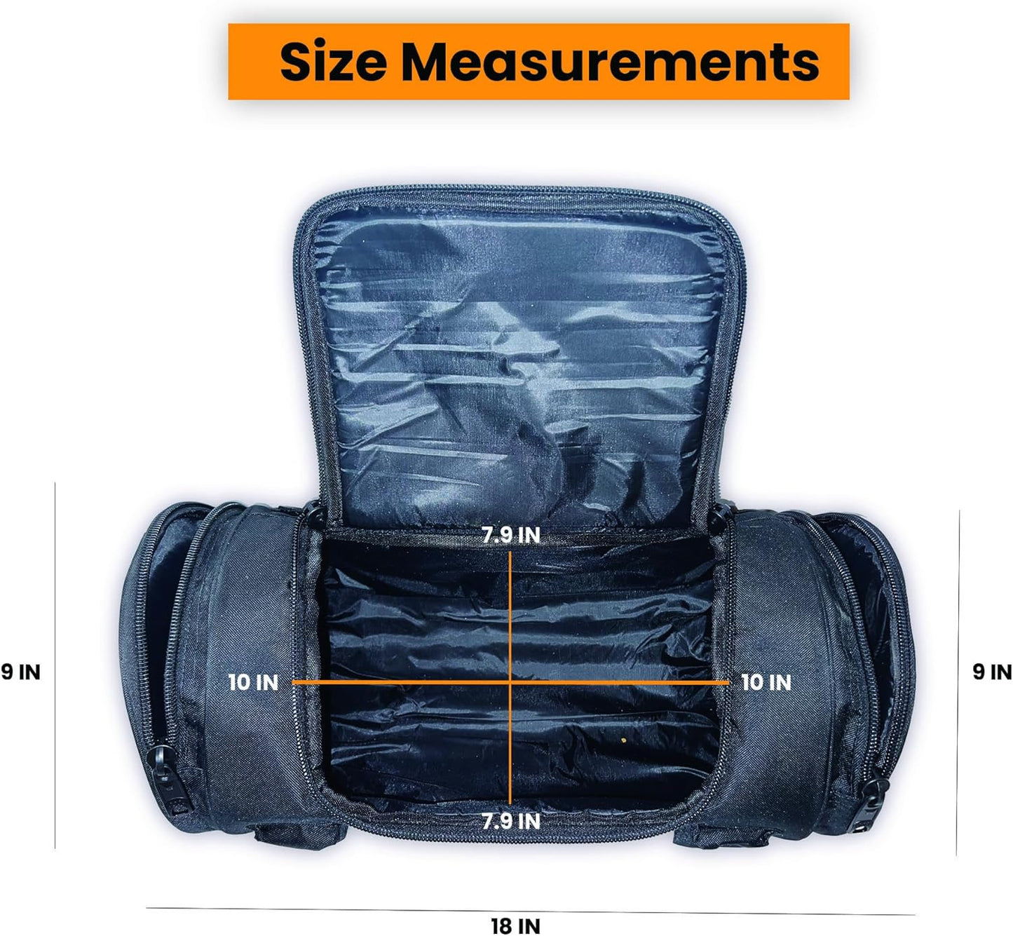 Motorcycle Sissy Bar Roll Bag - Tail Reflective Strip Black with Multiple Pockets