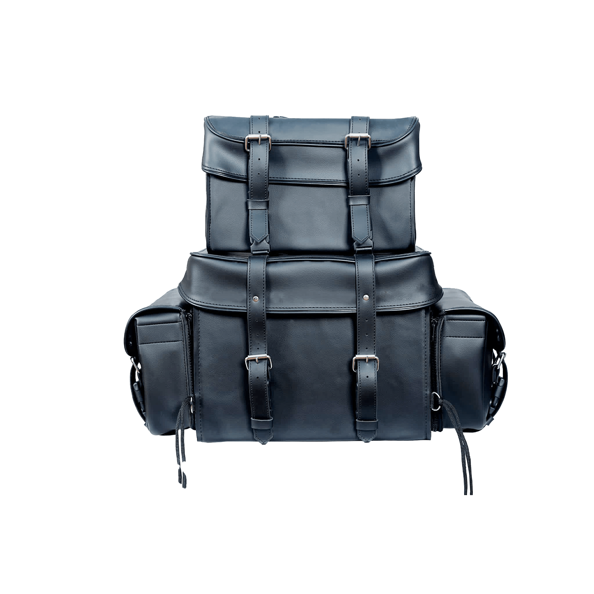 Motorcycle Sissy T Bar Bag Leather - 4 Piece Luggage Weather Resistant Black with Rain Cover