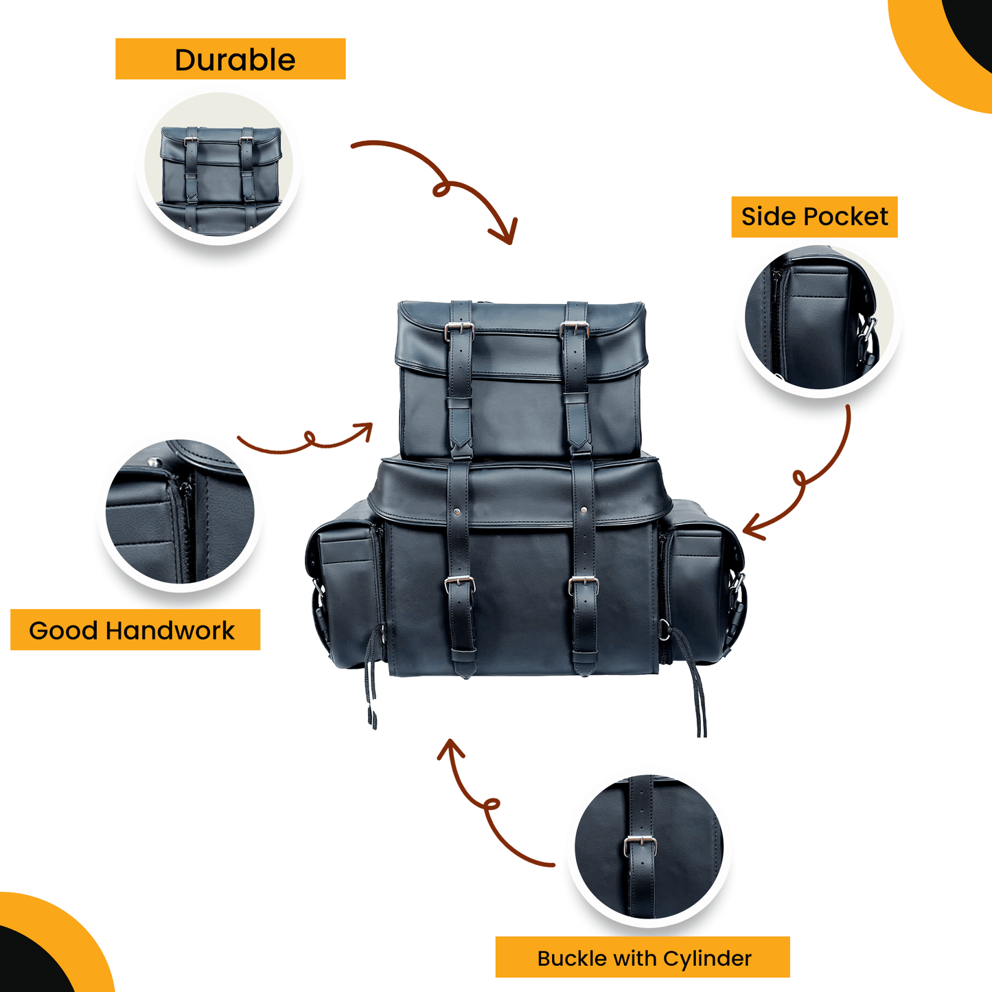 Motorcycle Sissy T Bar Bag Leather - 4 Piece Luggage Weather Resistant Black with Rain Cover