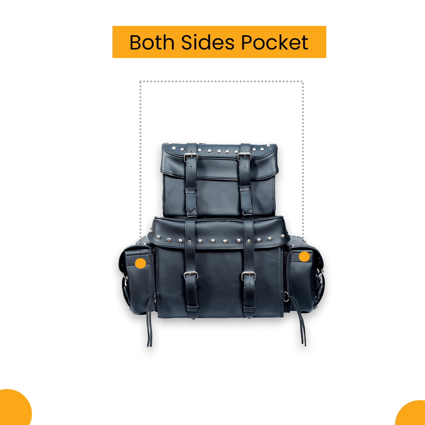 Motorcycle Sissy T Bar Bag Leather Studded - 4 Piece Weather Resistant Luggage Black with Rain Cover