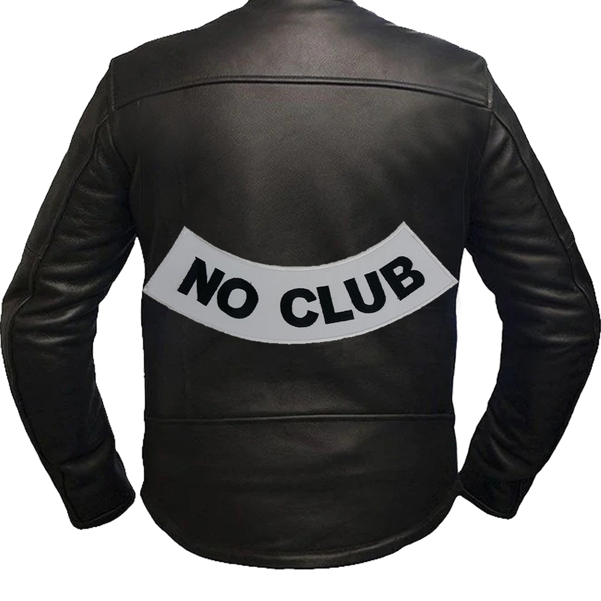 No Club Bold Bottom Rocker Patch - Black on White Iron On Sew On Large Back Patch for Biker Vest Jacket