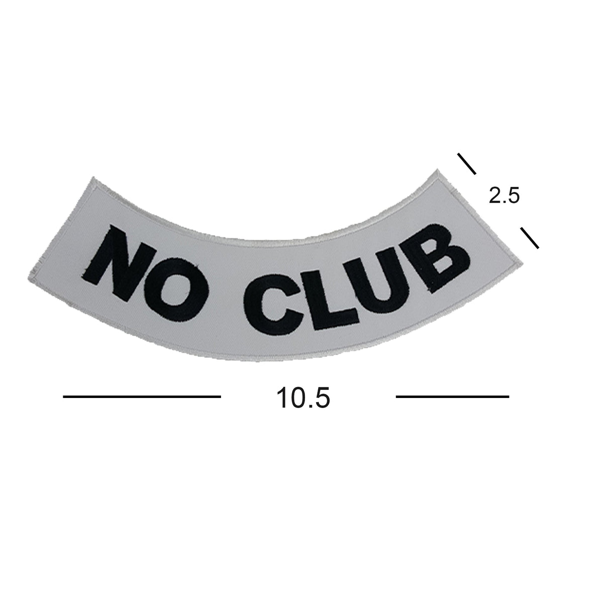 No Club Bold Bottom Rocker Patch - Black on White Iron On Sew On Large Back Patch for Biker Vest Jacket