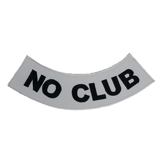 No Club Bold Bottom Rocker Patch - Black on White Iron On Sew On Large Back Patch for Biker Vest Jacket