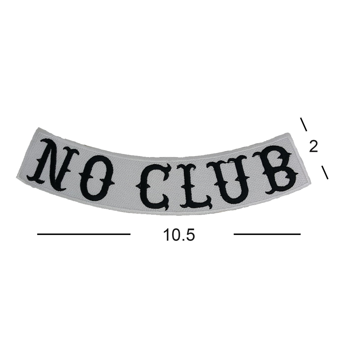 No Club Bottom Rocker Patch - Black on White Iron On Sew On Large Back Patch for Biker Vest Jacket