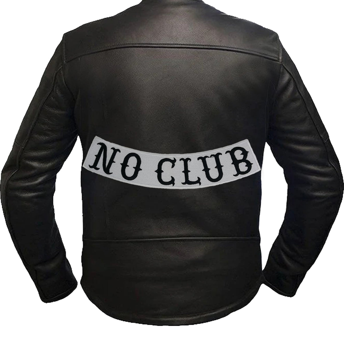 No Club Bottom Rocker Patch - Black on White Iron On Sew On Large Back Patch for Biker Vest Jacket