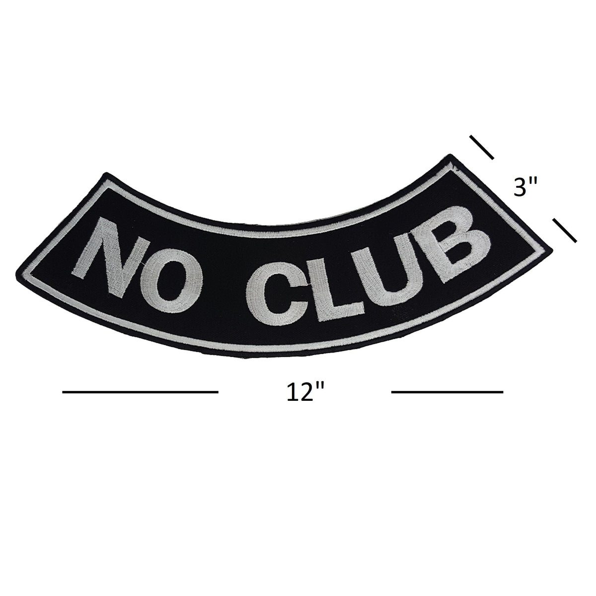 No Club Bottom Rocker Patch - White on Black Iron On Sew On Large Back Patch for Biker Vest Jacket