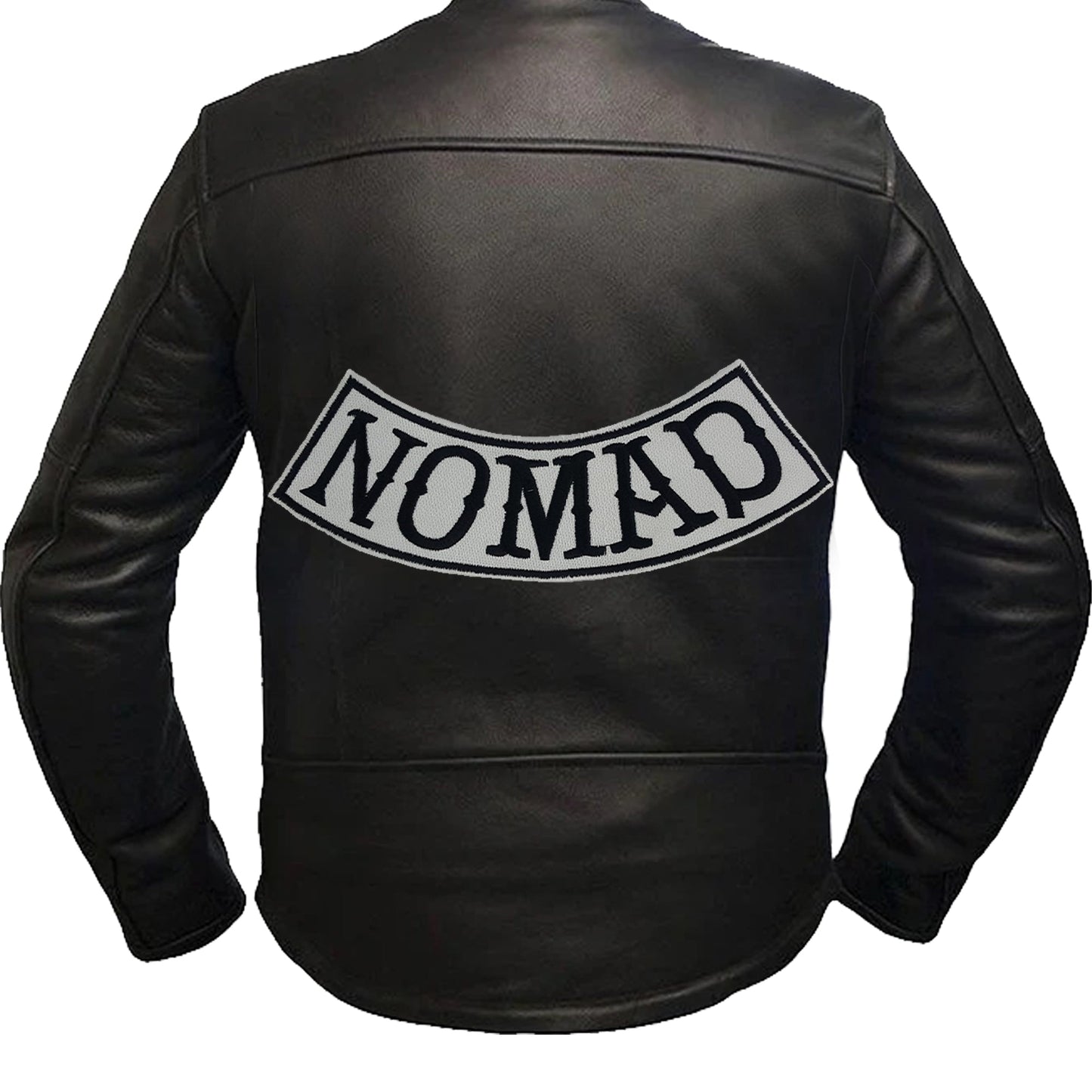 Nomad Bottom Rocker Patch - Black on White Iron On Sew On Large Back Patch for Biker Vest Jacket