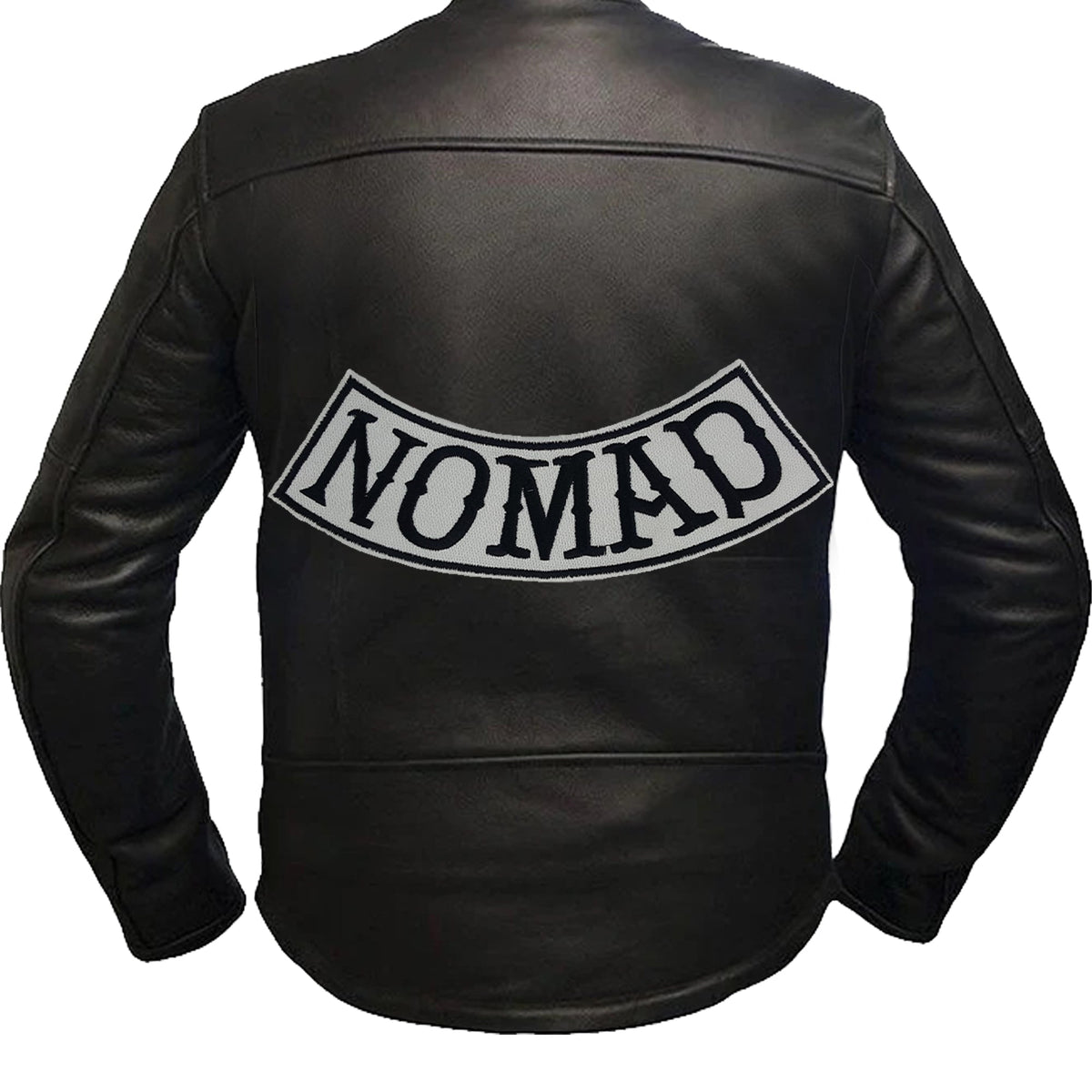 Nomad Bottom Rocker Patch - Black on White Iron On Sew On Large Back Patch for Biker Vest Jacket