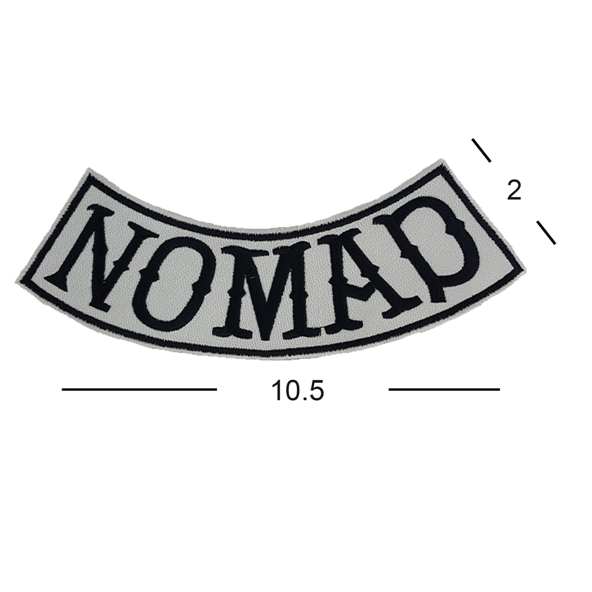 Nomad Bottom Rocker Patch - Black on White Iron On Sew On Large Back Patch for Biker Vest Jacket