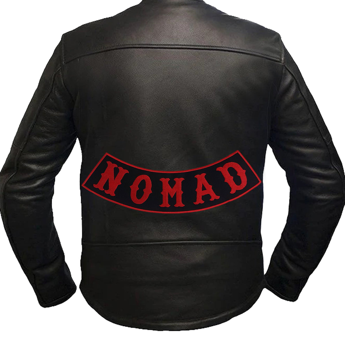 Nomad Bottom Rocker Patch - Red on Black Iron On Sew On Large Back Patch for Biker Vest Jacket