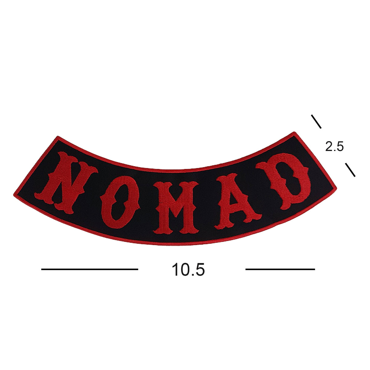 Nomad Bottom Rocker Patch - Red on Black Iron On Sew On Large Back Patch for Biker Vest Jacket