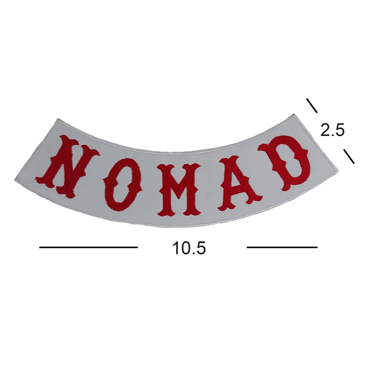 Nomad Bottom Rocker Patch - Red on White Iron On Sew On Large Back Patch for Biker Vest Jacket