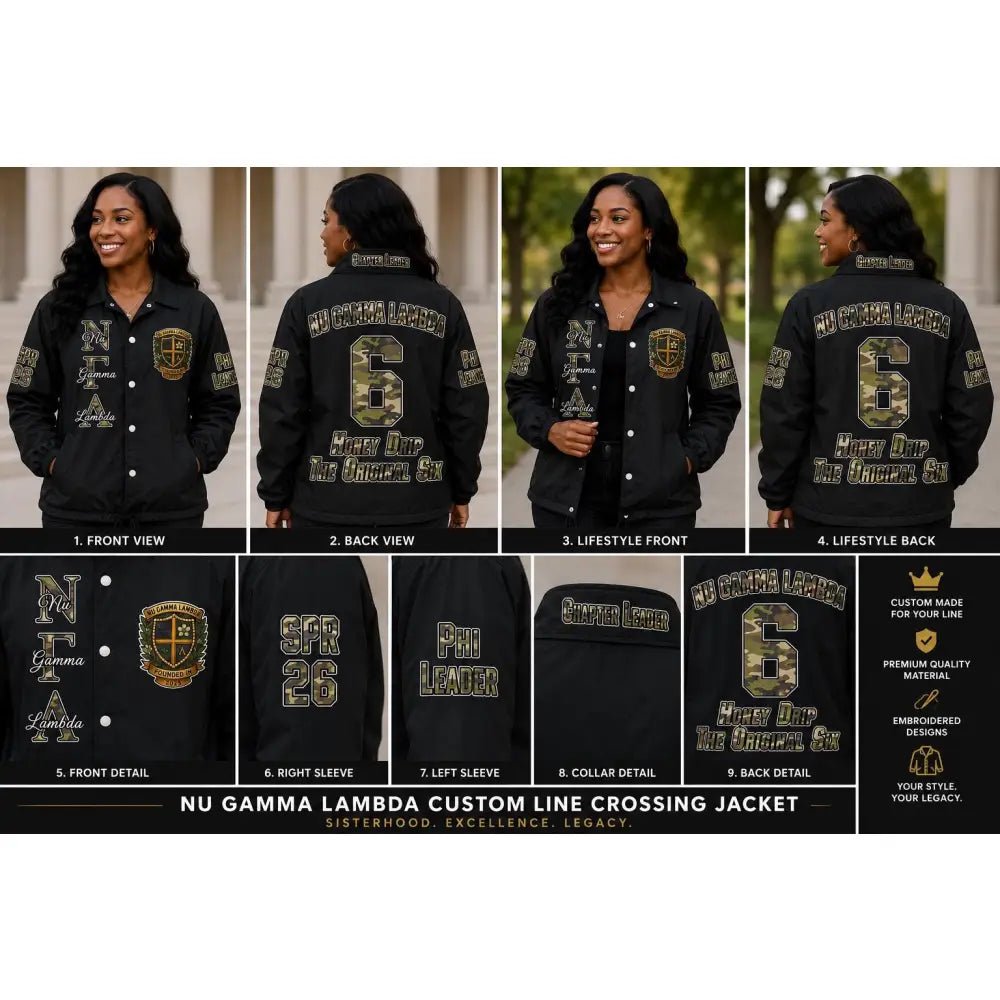 Nu Gamma Lambda Custom Line Crossing Jacket | Personalized Kelly Green Sorority Jacket | Custom Line Name, Number & Crossing Year Jacket