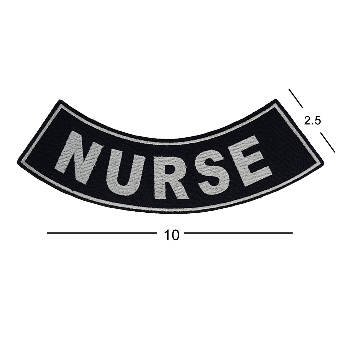 Nurse Bottom Rocker Patch - White on Black Iron On Sew On Large Back Patch for Biker Vest Jacket