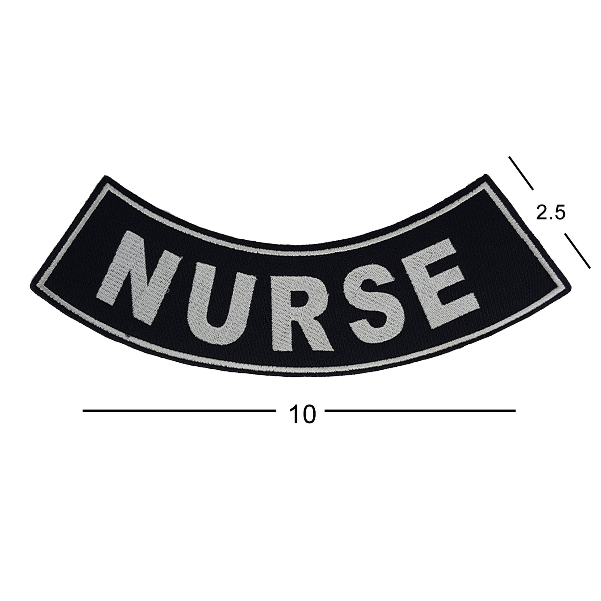 Nurse Bottom Rocker Patch - White on Black Iron On Sew On Large Back Patch for Biker Vest Jacket