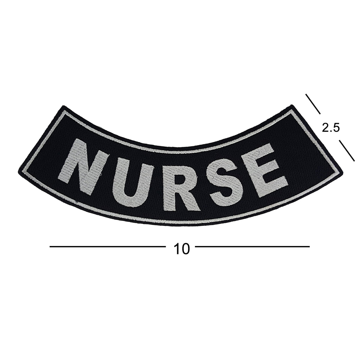 Nurse Bottom Rocker Patch - White on Black Iron On Sew On Large Back Patch for Biker Vest Jacket