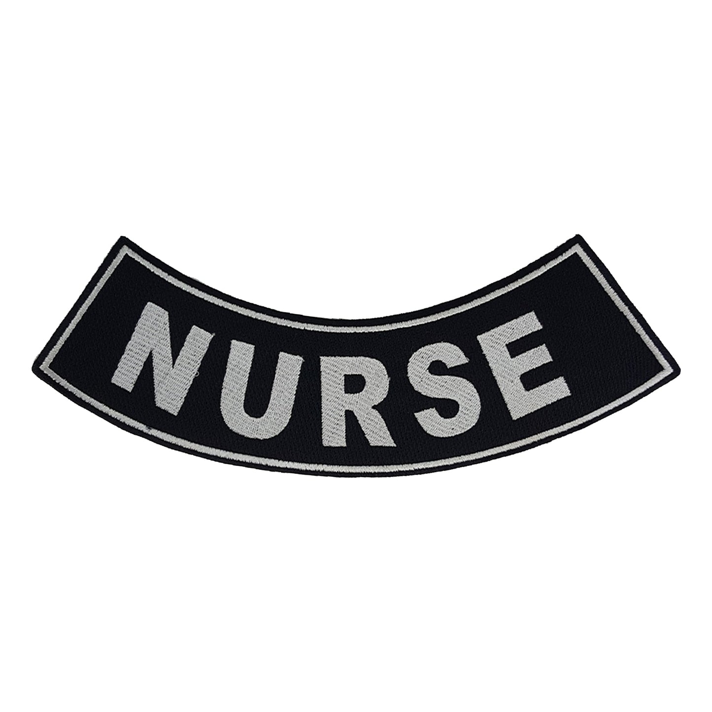 Nurse Bottom Rocker Patch - White on Black Iron On Sew On Large Back Patch for Biker Vest Jacket