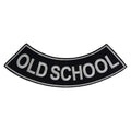 Old School Bottom Rocker Patch - White on Black Iron On Sew On Large Back Patch for Biker Vest Jacket