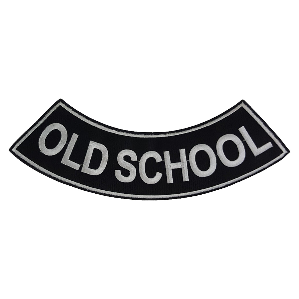 Old School Bottom Rocker Patch - White on Black Iron On Sew On Large Back Patch for Biker Vest Jacket