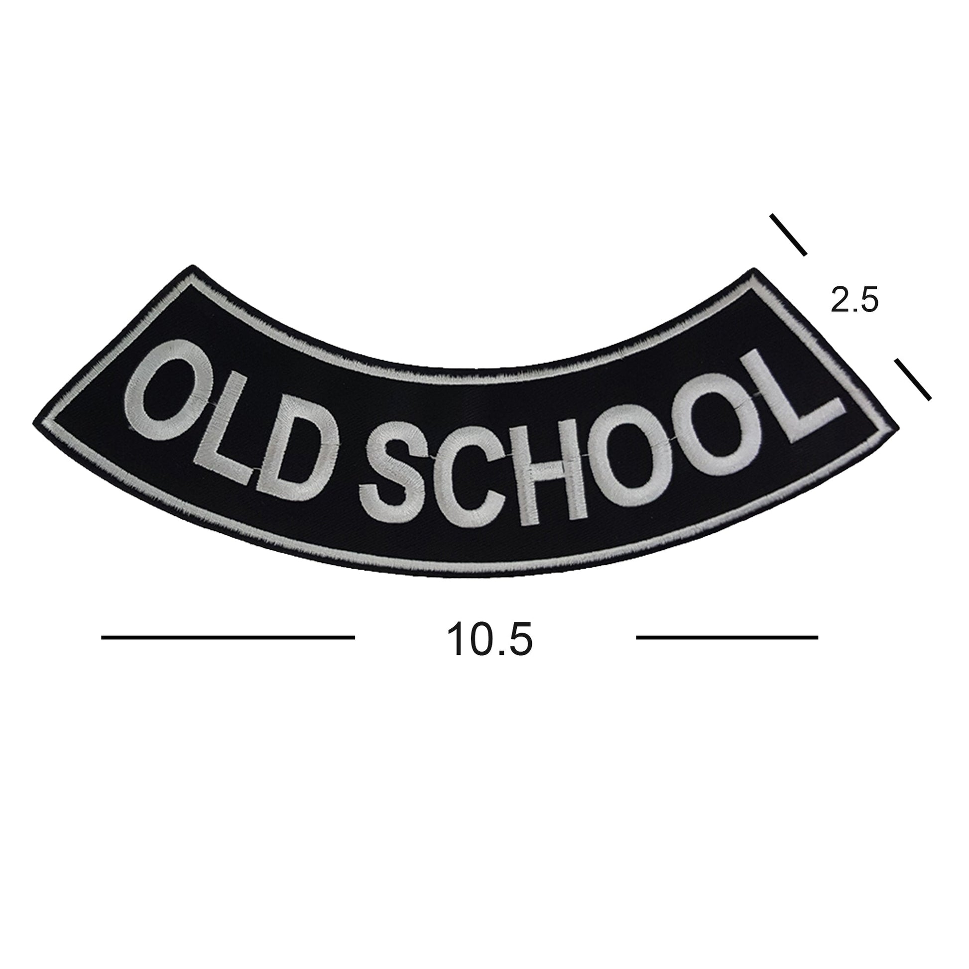 Old School Bottom Rocker Patch - White on Black Iron On Sew On Large Back Patch for Biker Vest Jacket