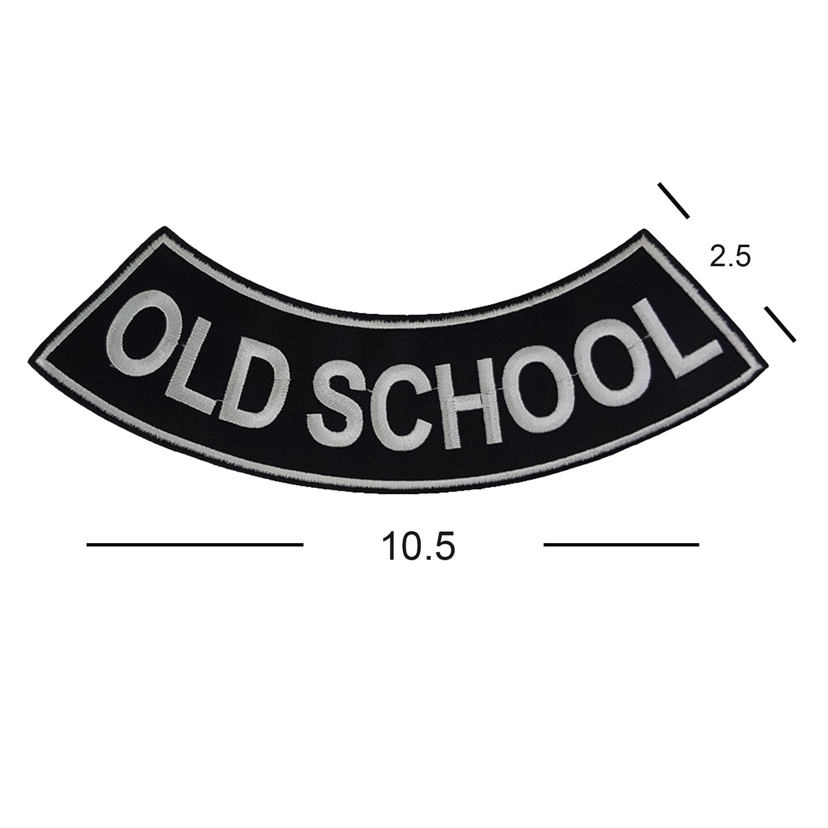 Old School Bottom Rocker Patch - White on Black Iron On Sew On Large Back Patch for Biker Vest Jacket