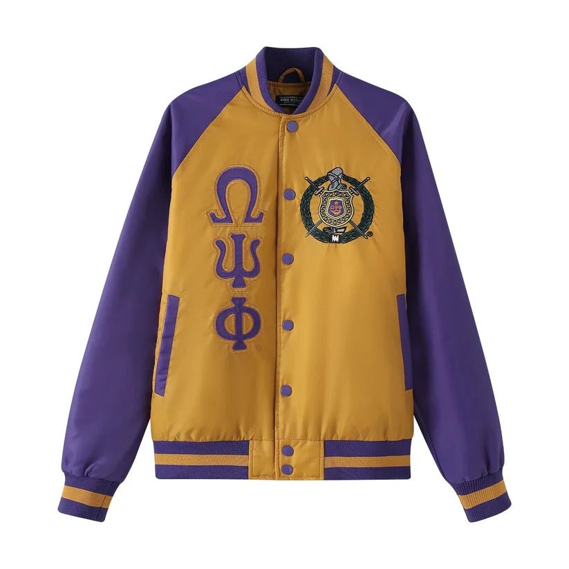 Omega Psi Phi Bomber Jacket Nylon - Custom Lining Embroidered Logos Fraternity