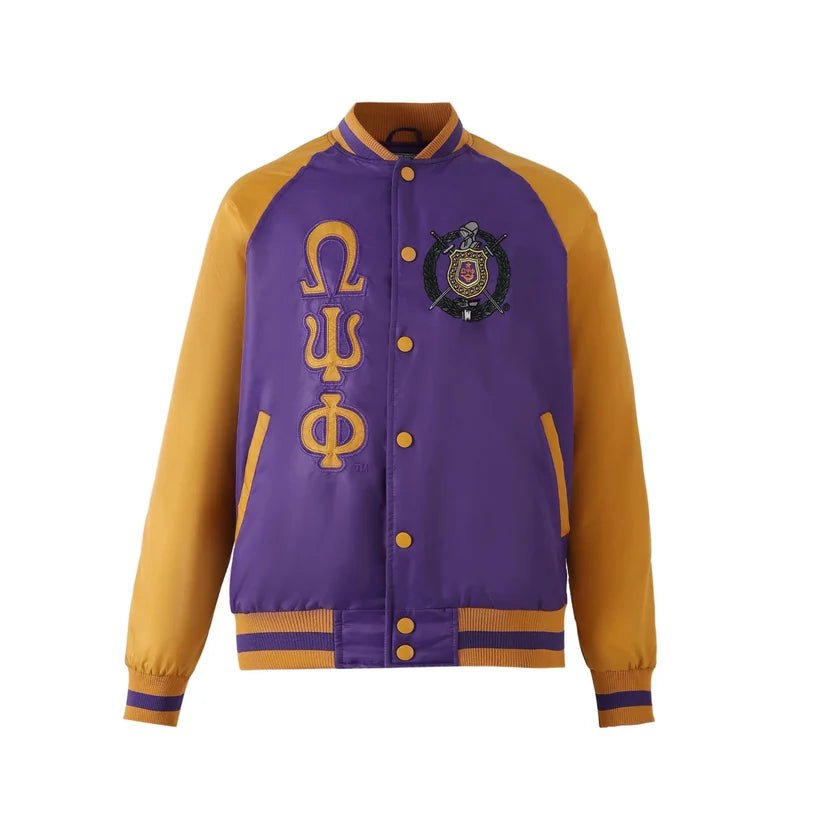 Omega Psi Phi Bomber Jacket Nylon - Custom Lining Embroidered Logos Fraternity