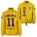 Omega Psi Phi "Golden Spirit" Coach Jacket – Custom Crest & Line Embroidered Edition (Yellow/Gold)