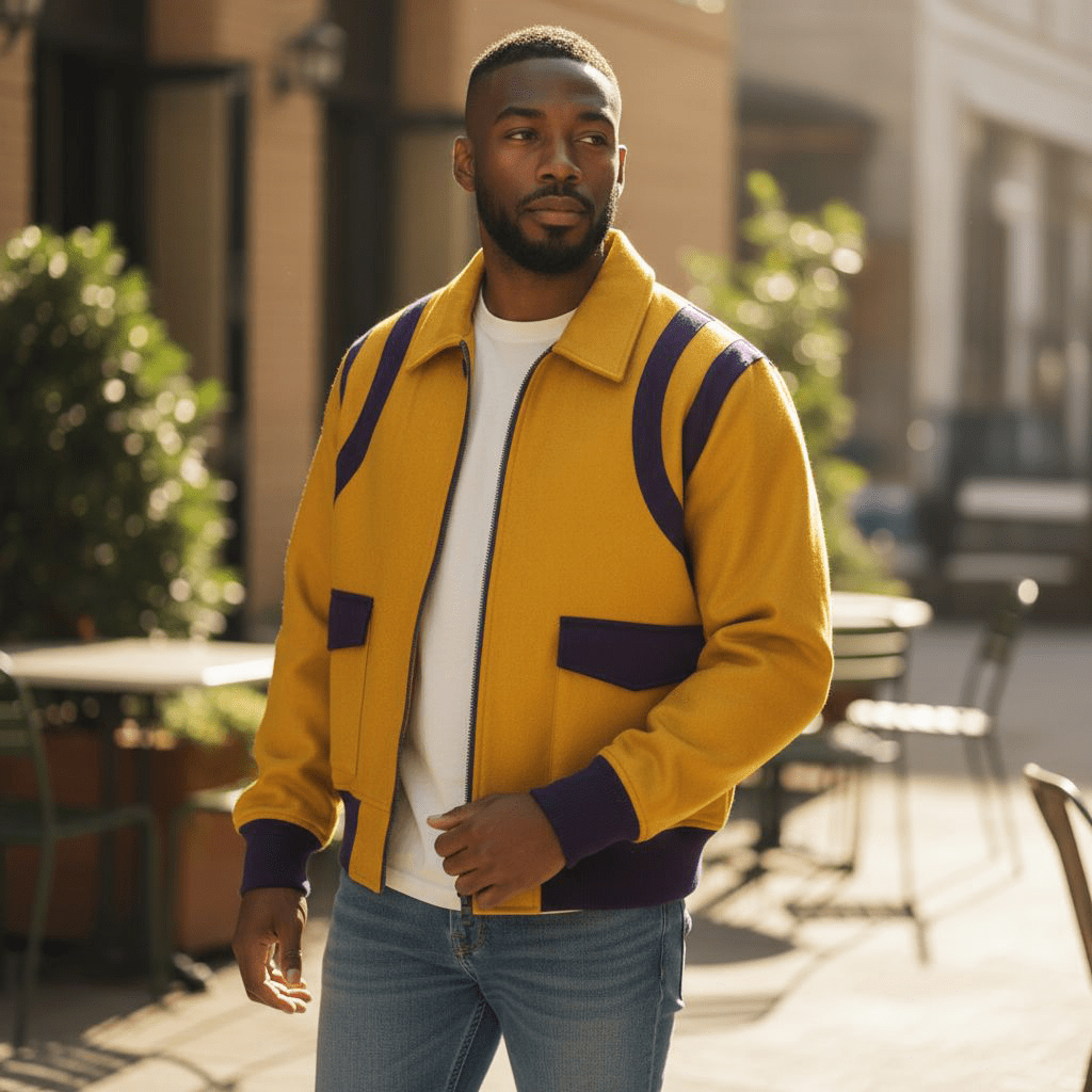 Omega Psi Phi Old Gold and Purple Wool Jacket - Wool Blend Fraternity