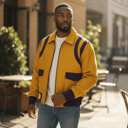 Omega Psi Phi Old Gold and Purple Wool Jacket - Wool Blend Fraternity