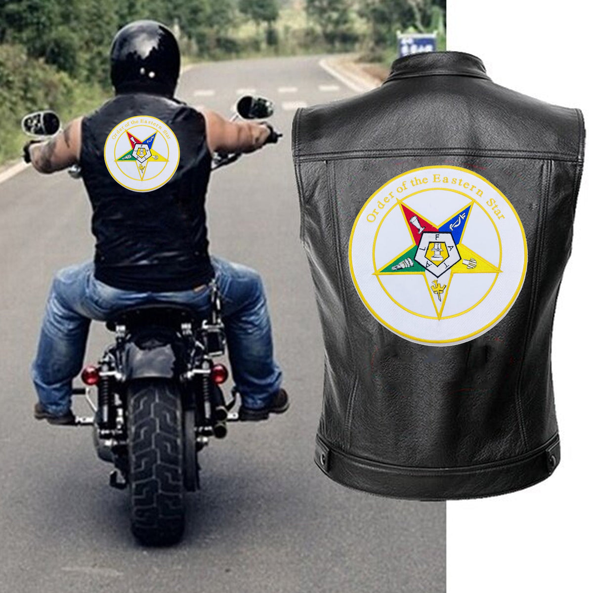 Order of The Eastern Star Round Center Back Patch - Masonic OES for Biker Vest Jacket