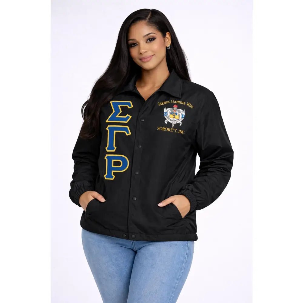 Personalized Black Sigma Gamma Rho Coach Jacket Sorority Windbreaker | Custom D9