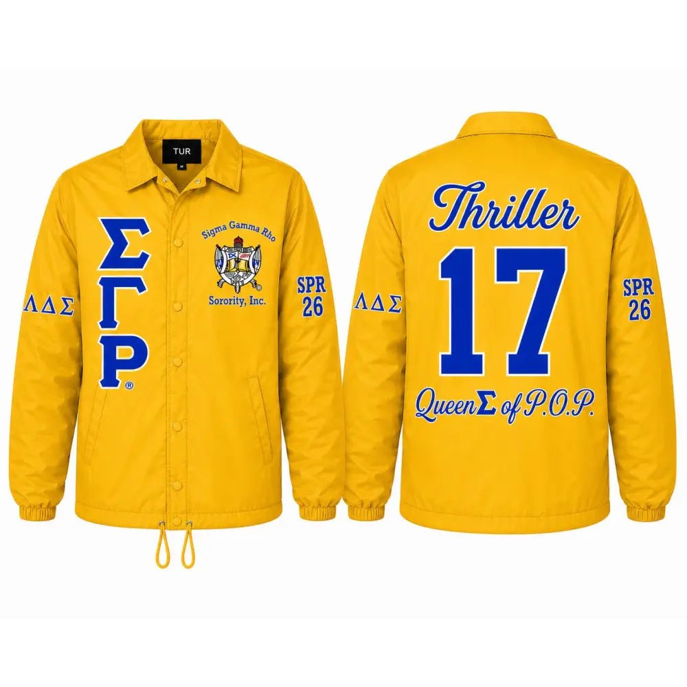 Personalized Sigma Gamma Rho Coach Jacket, Custom Line Jacket, Crossing Jacket, Sorority Windbreaker option to add Name & Number Details