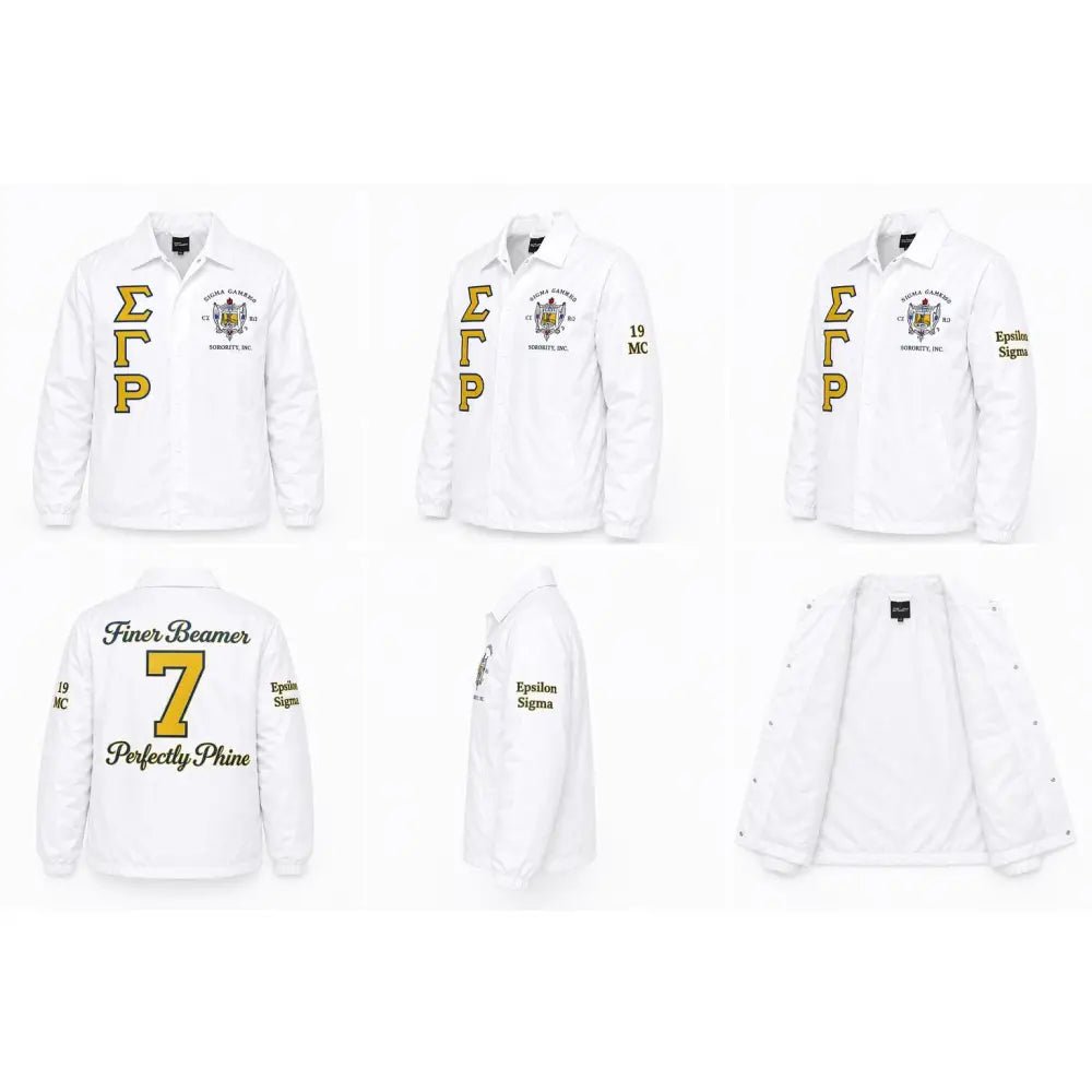 Personalized White Sigma Gamma Rho Coach Jacket Sorority Windbreaker | Custom D9