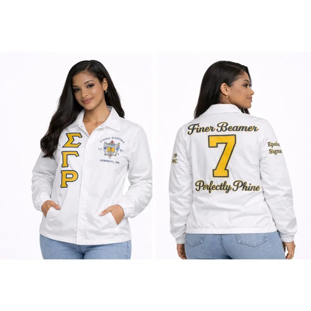 Personalized White Sigma Gamma Rho Coach Jacket Sorority Windbreaker | Custom D9