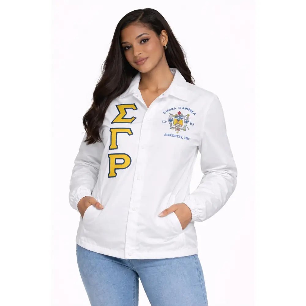 Personalized White Sigma Gamma Rho Coach Jacket Sorority Windbreaker | Custom D9