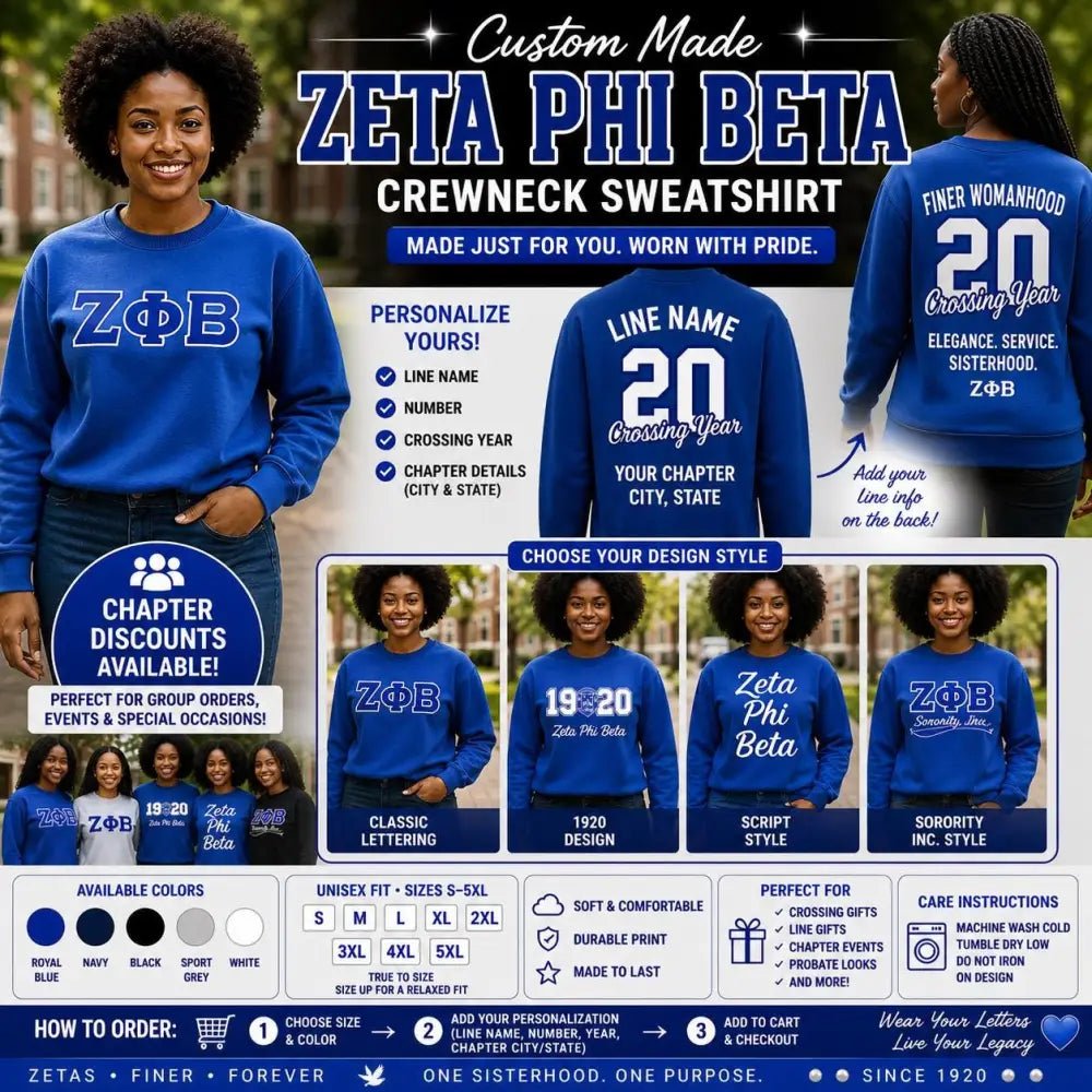Personalized Zeta Phi Beta Crewneck Sweatshirt Embroidered 1920 | Custom D9