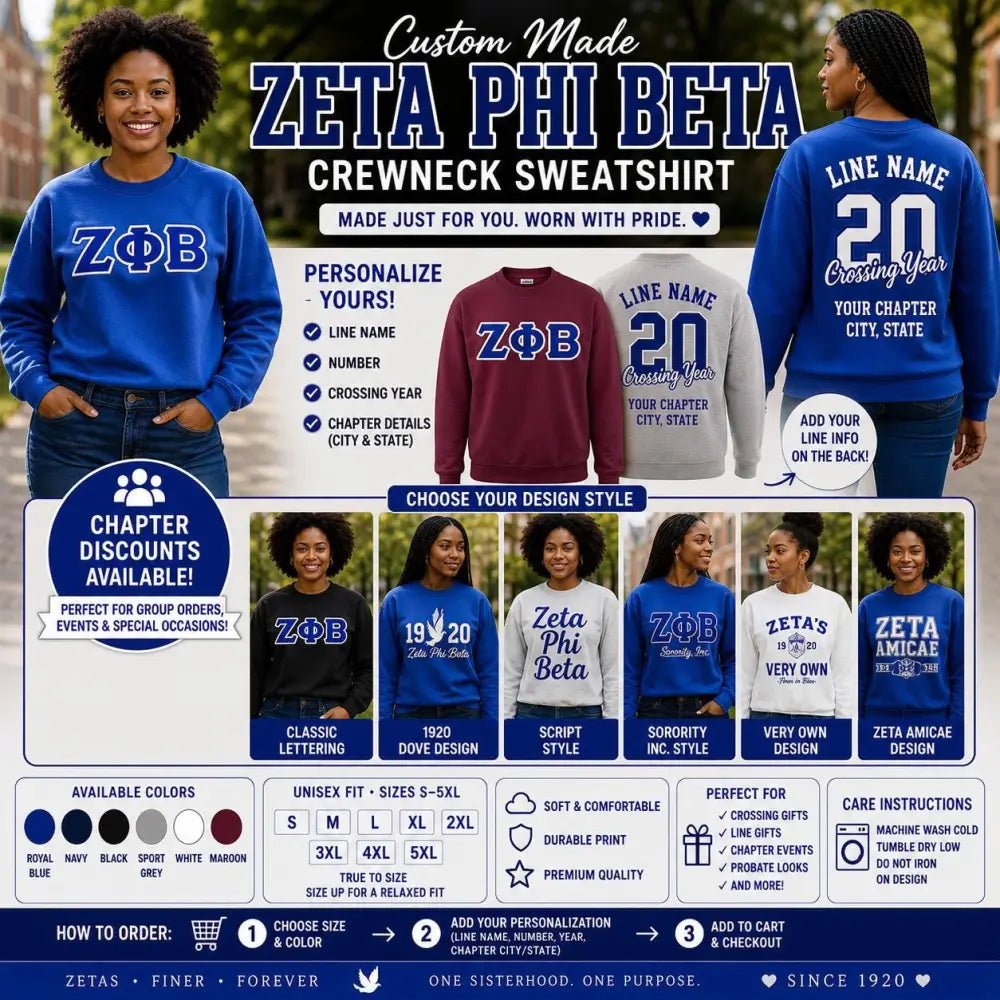 Personalized Zeta Phi Beta Crewneck Sweatshirt Embroidered 1920 | Custom D9