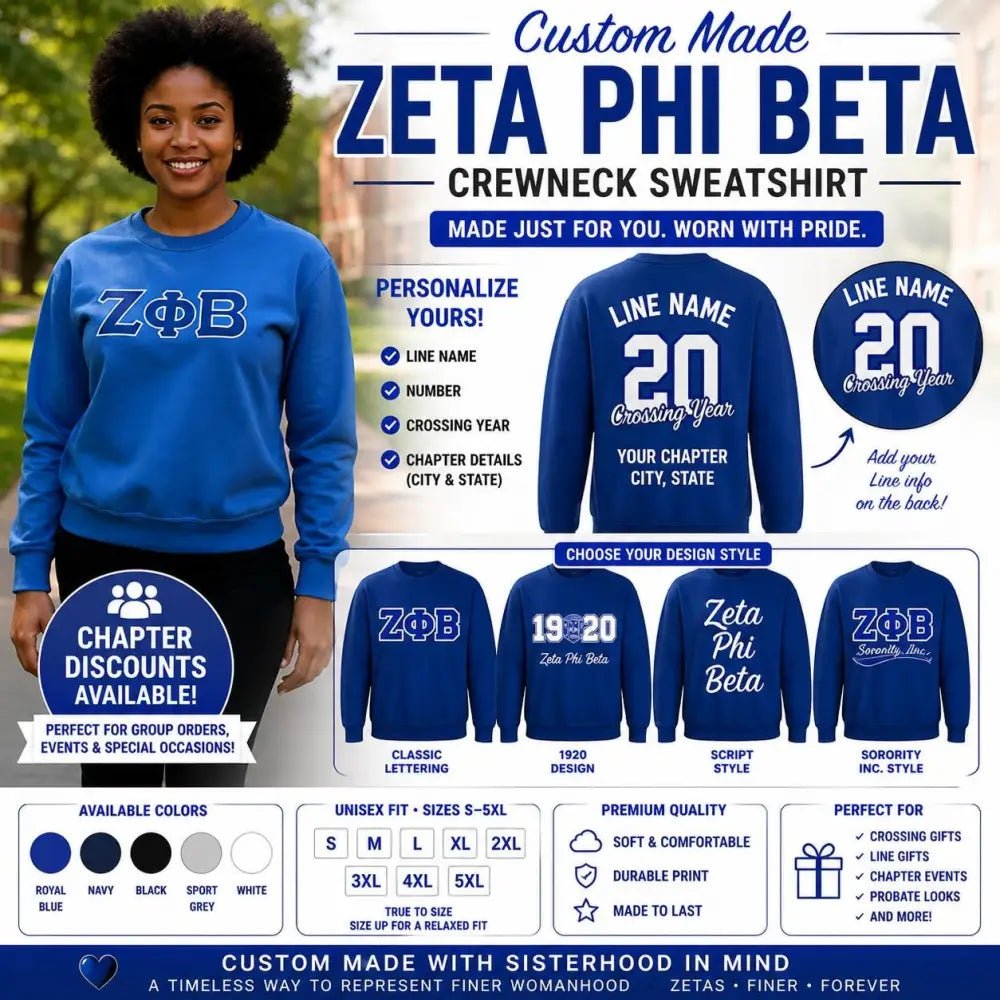 Personalized Zeta Phi Beta Crewneck Sweatshirt Embroidered 1920 | Custom D9