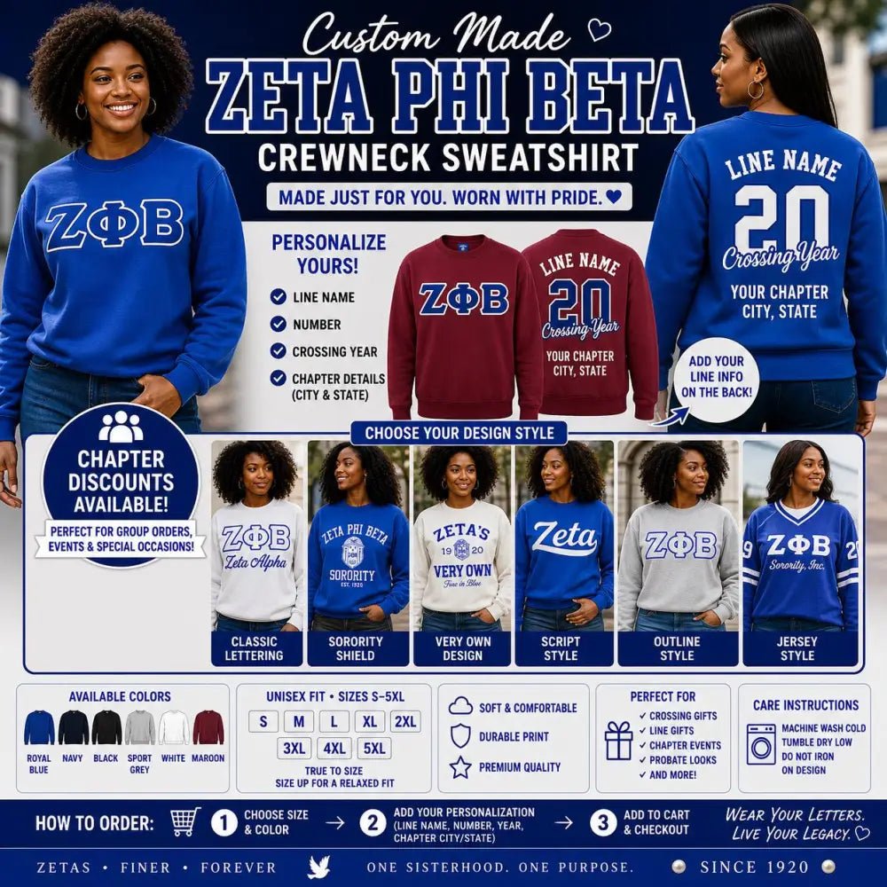 Personalized Zeta Phi Beta Crewneck Sweatshirt Embroidered 1920 | Custom D9