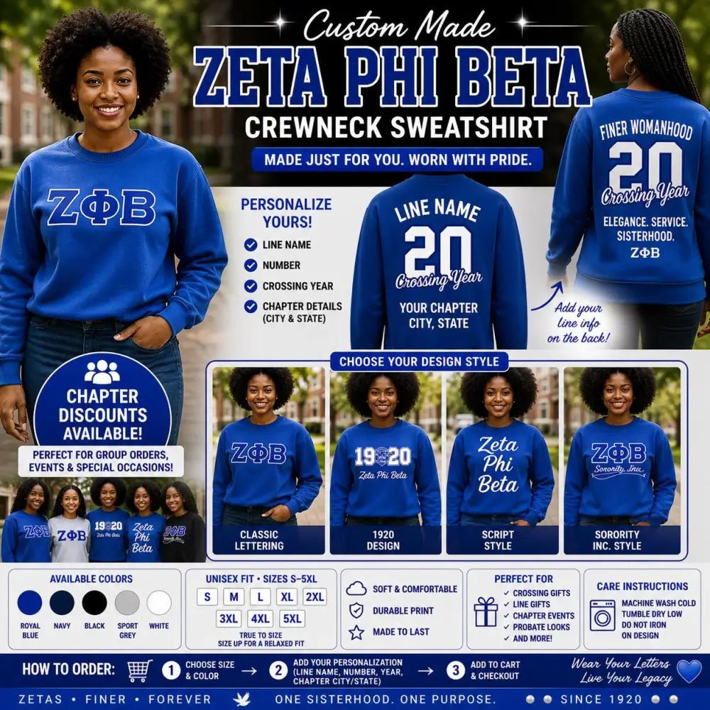 Personalized Zeta Phi Beta Crewneck Sweatshirt Embroidered Sorority Sweatshirt Finer Woman 1920 ZPB Cotton Custom Chapter Order Discount